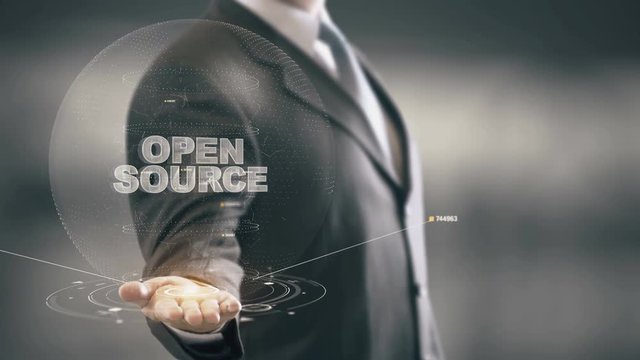 Open Source with hologram businessman concept