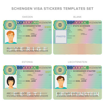 Schengen visa passport sticker templates for Sweden, Estonia, Liechtenstein  set. Stock Vector | Adobe Stock