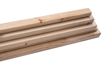 Pine wooden board on white background. Construction boards.