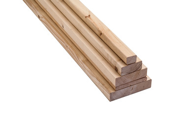 Pine wooden board on white background. Construction boards.