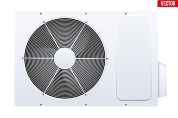 Classic Split air conditioner house system. Externally fitted unit. Evaporative cooler with heat pump system. Sample White color. Vector Illustration on isolated white background