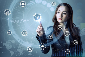 young businesswoman and internet of things concept. 