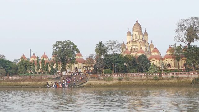 Hindu Dakshineswar Kali temple at sunrise in Kolkata, india.