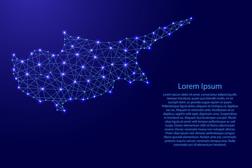 Map of Cyprus from polygonal blue lines and glowing stars vector illustration