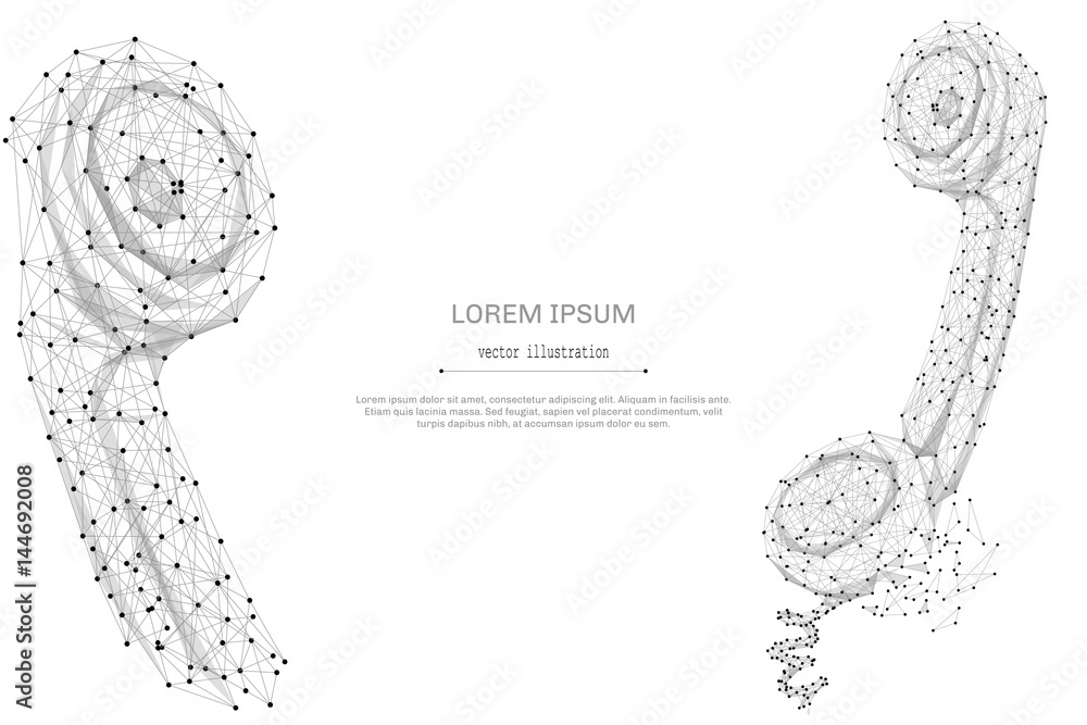 Poster abstract mash line and point handset on white background with an inscription. starry sky or space, c