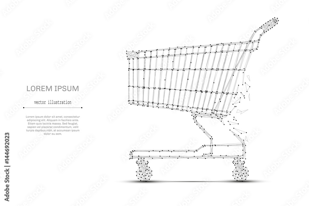 Poster abstract mash line and point shopping cart on white background with an inscription. starry sky or sp