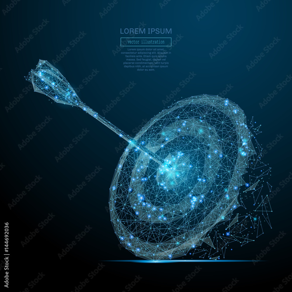 Poster Abstract image of a Target in the form of a starry sky or space, consisting of points, lines, and shapes in the form of planets, stars and the universe. Vector business