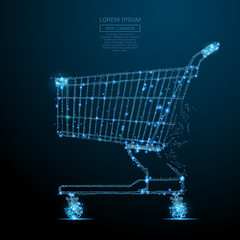 Abstract image of a shopping cart in the form of a starry sky or space, consisting of points, lines, and shapes in the form of planets, stars and the universe. Vector business © AntonKhrupinArt