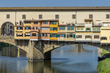 Fototapeta na wymiar Detail of the famous and beautiful Ponte Vecchio bridge over the Arno river, historic center of Florence, Italy