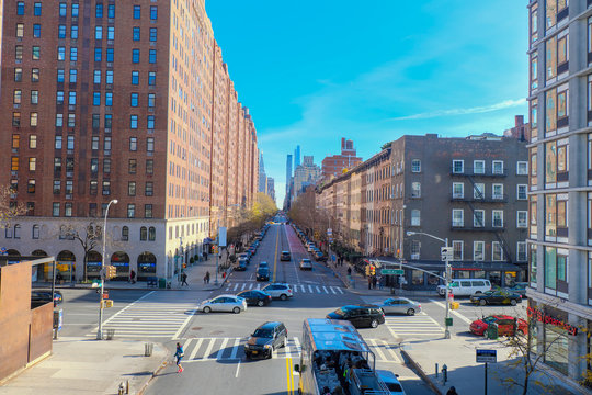 View of intersection in downtown manhattan from the high line