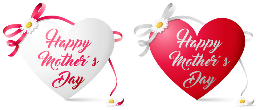 Happy mother's day heart with flowers and bow