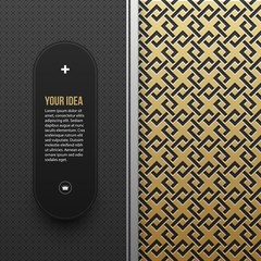 Web banner template on golden metallic background with seamless geometric pattern. Elegant luxury style.