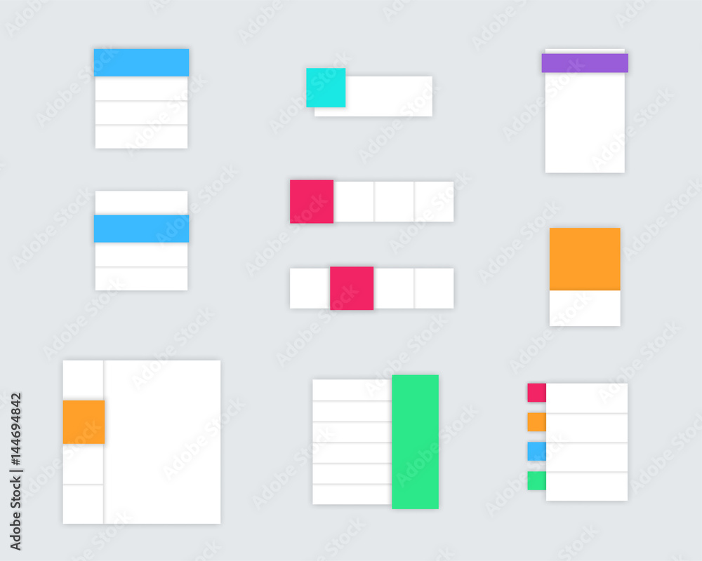 Poster set of simple colourful vector text boxes with shadows a