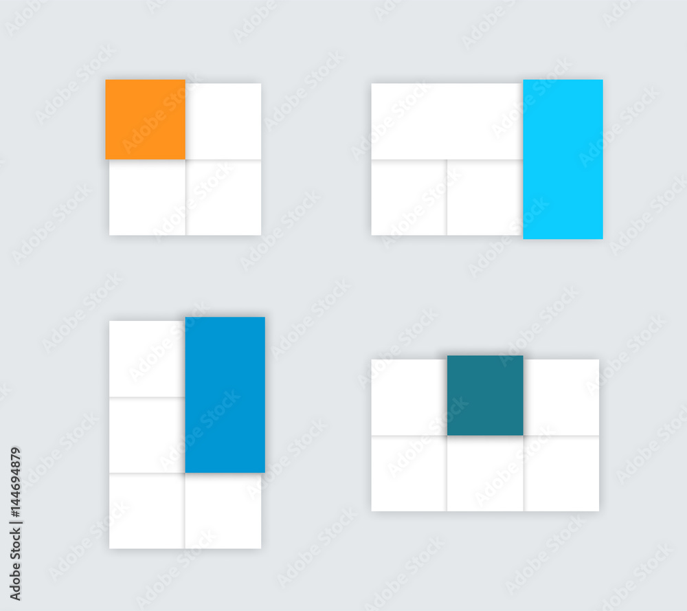Poster set of simple colourful vector text boxes with shadows c