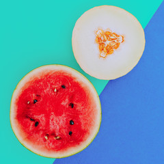Mix Watermelon Melon. Love fruit. Fresh tropical ideas. Minimal Creative art