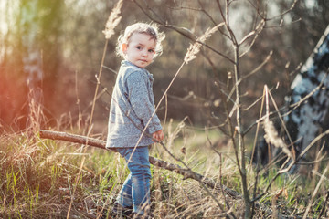 Family spring with little girl, daughter