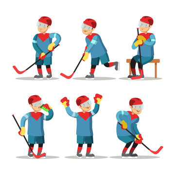 Hockey Player Cartoon. Winter Sports. Vector character illustration