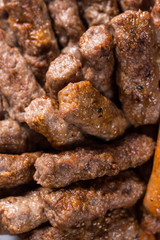 Closeup macro served kebabs bbq on the plate