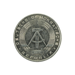 historic 10 east german pfennig coin (1982) reverse isolated on white background