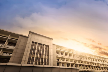 Modern apartment with large building