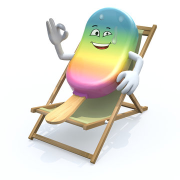 Ice Lolly Cartoon That Rest In Beach Chair