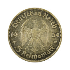 5 german reichsmark coin (1934) obverse isolated on white background