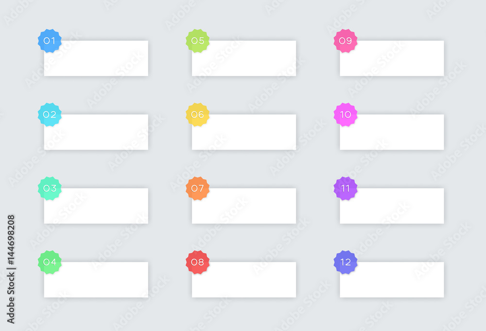 Poster 1 to 12 simple vector text boxes with badges and shadows