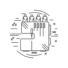 Linear style picture. Line icon with cross stitch decorative elements. Sewing supplies. Overlock. Vector illustration.