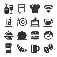 Cafe and Restaurant Icons Set on White Background. Vector