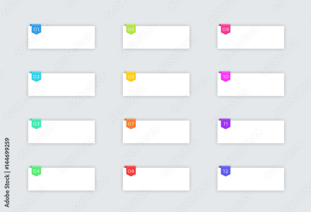 Poster 1 to 12 simple white vector text boxes with ribbon a