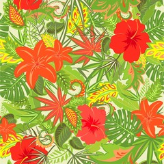 Summery tropical floral wallpaper