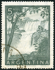 ARGENTINA - 1954: shows Iguacu Falls, Cataratas Deliguazu