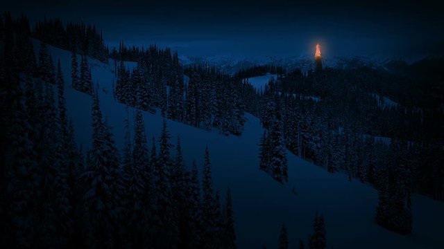 Fire Beacon In The Mountains At Night
