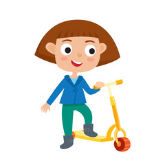 Cute vector concept illustration of little girl having fun outside