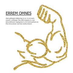 Strong power, golden glitter muscle arms with text vector icon.
