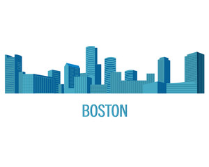 Down town American landscape with skyscrapers and high-rise buildings in flat style a vector.View of Boston from the river