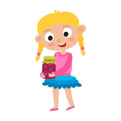 Vector illustration of adorable little blonde girl and berries j