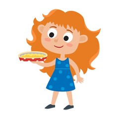 Vector illustration of adorable little red-haired girl in dress 