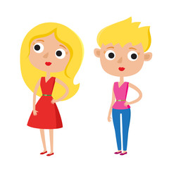 Vector illustration of color cute cartoon woman in casual clothe