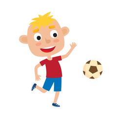 Vector illustration of little blonde boy in shirt and short play