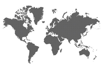 Dotted World map of square dots on white background. Vector illustration.