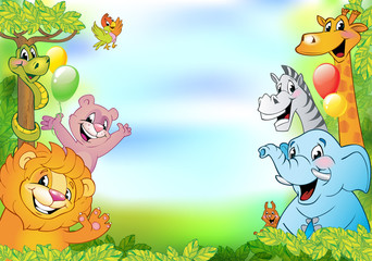 Obraz na płótnie Canvas Cartoon animals, cheerful background