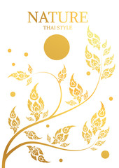 tree and leaf gold color of thai tradition vector - 144702424