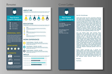 Resume and Cover letter collection.  Modern CV set with Infographics elements.