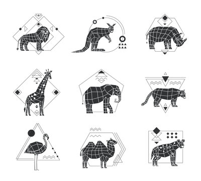 Animals Polygonal Monochrome Emblems