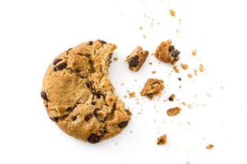Foto op Plexiglas Chocolate chip cookies and crumbs isolated on white background.Top view   © chandlervid85