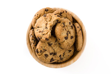 Chocolate chip cookies in bowl isolated on white background
