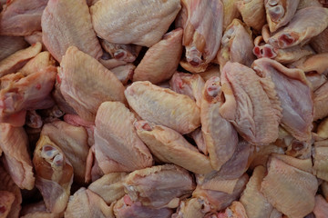 Closeup of raw wings chicken.