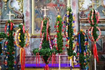 D, Baden-Württemberg, Oberschwaben, Kloster, Bad Schussenried, Osterschmuck am Altar