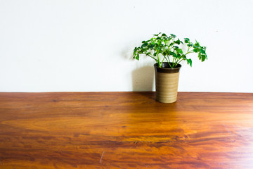 The Vase on a wooden table with white background